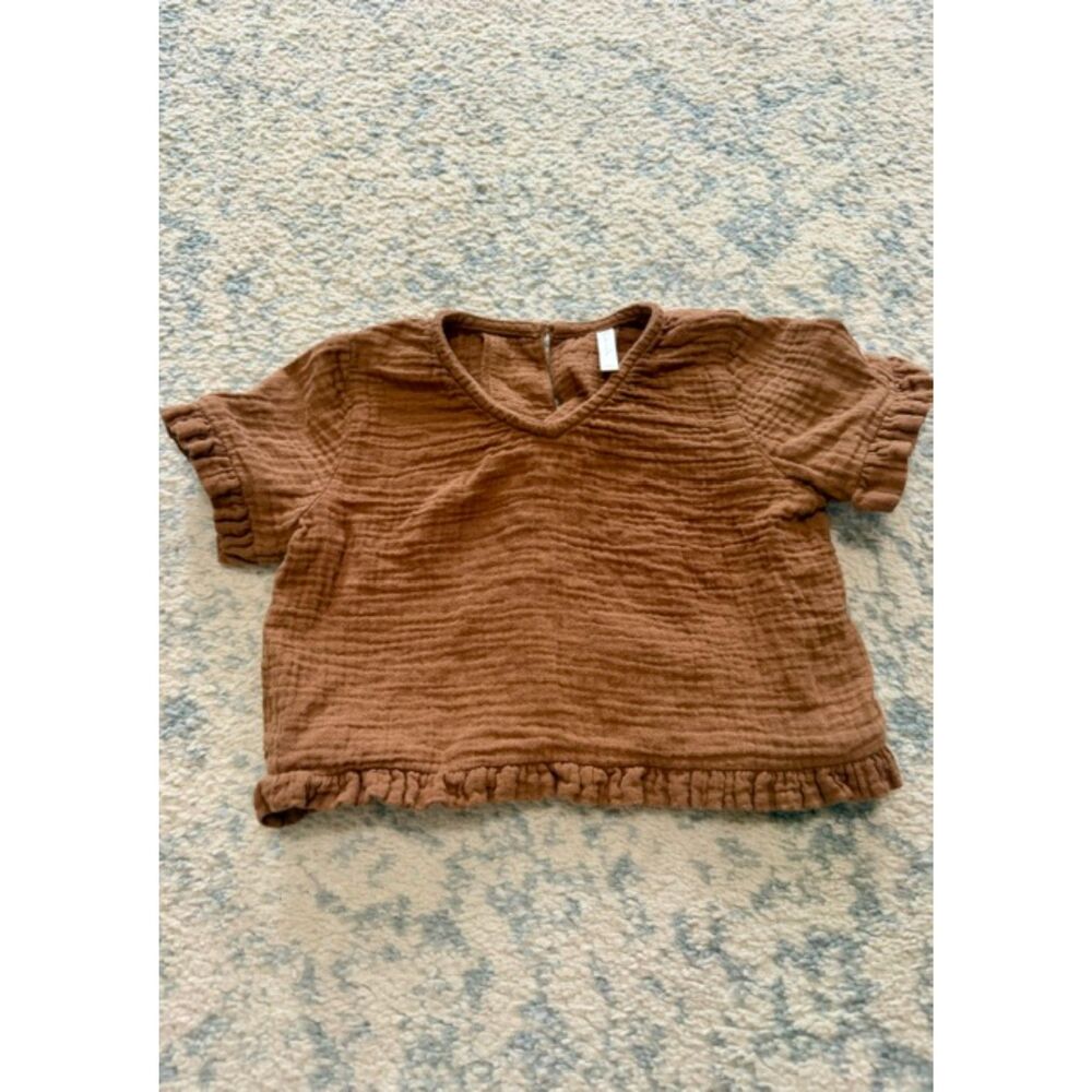 Rylee + Cru 2-3T brown gauze v-neck short sleeve ruffle "Rory" top